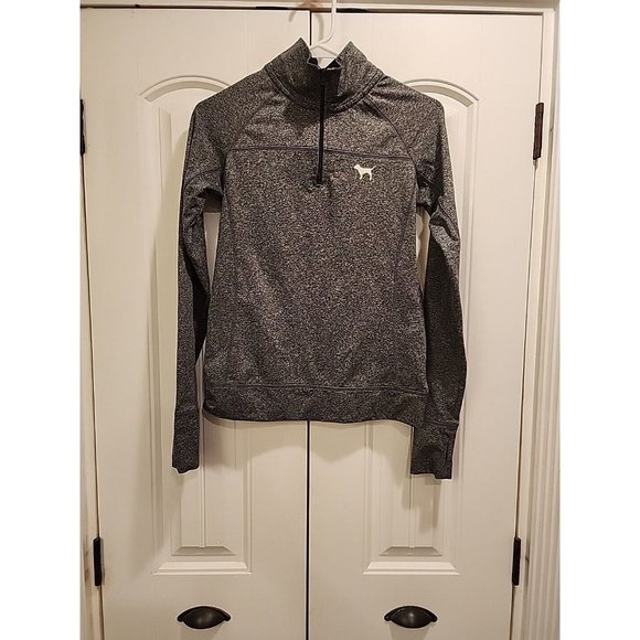 PINK Victorias Secret Stretch  Women XS  Thumb Hole Long Sleeve Mock Neck Gray - Picture 2 of 9